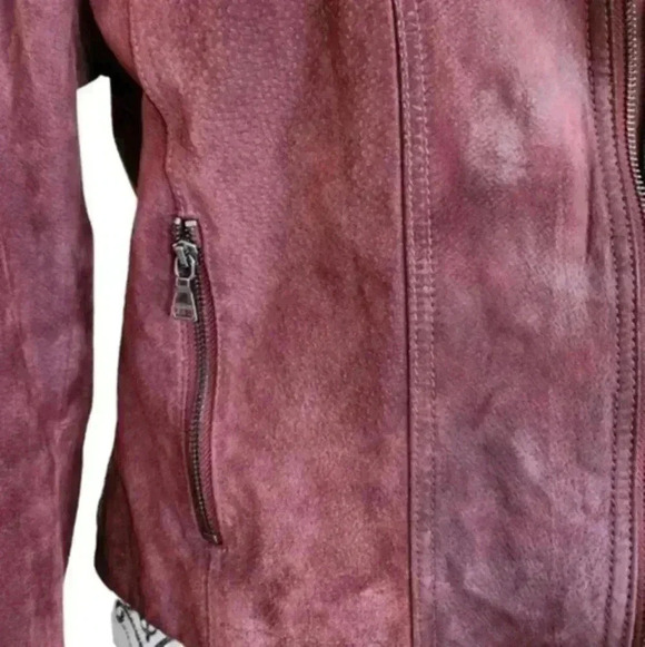 Express Jacket Suede Biker Moto Genuine Leather Oxblood Women's size Large - Picture 8 of 16